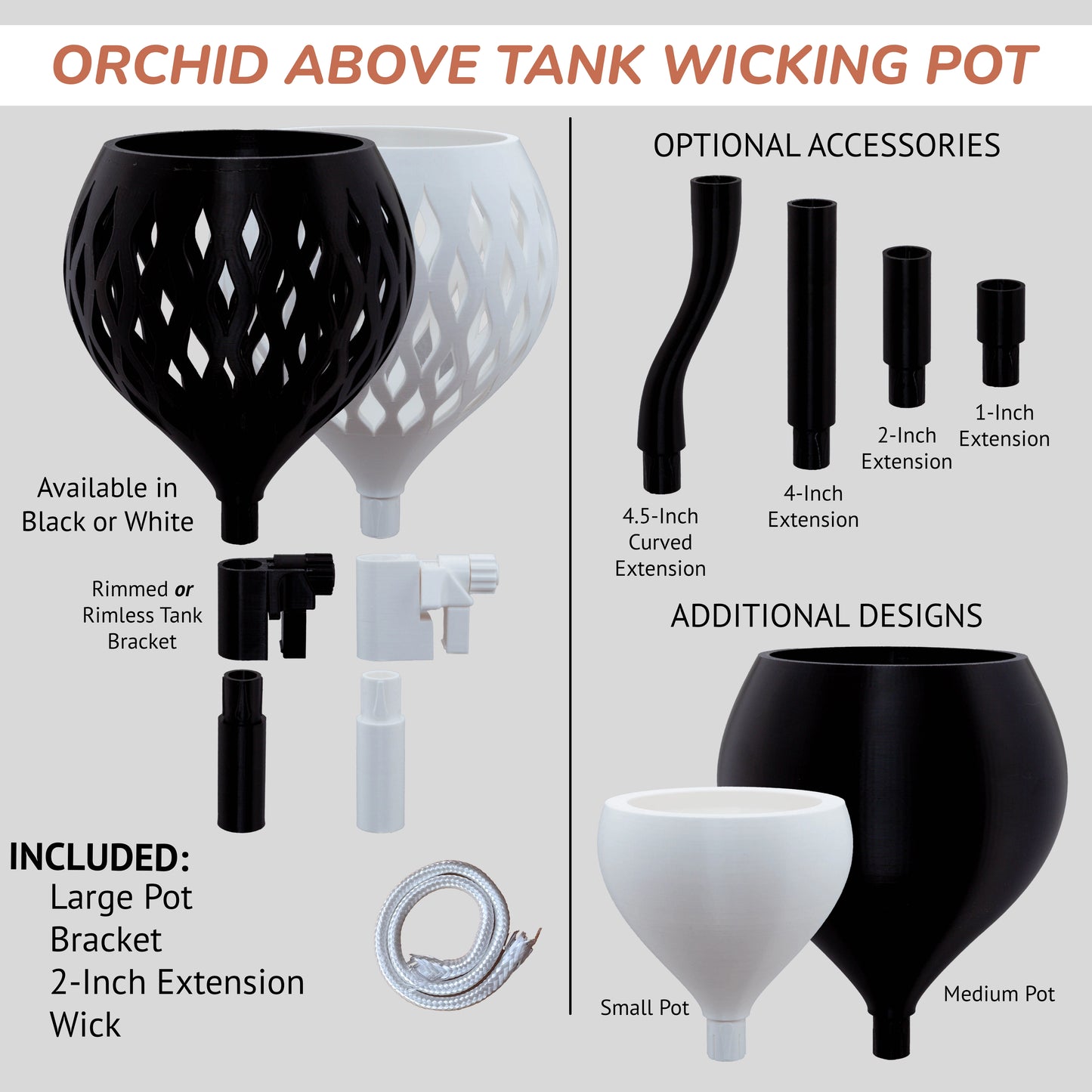 Aquarium-mounted orchid planter with built-in wicking feature