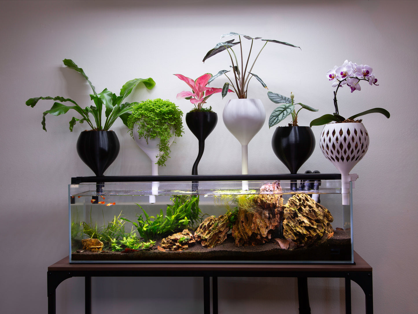 Compact Aquarium-Mounted Planter – Self-Watering Design