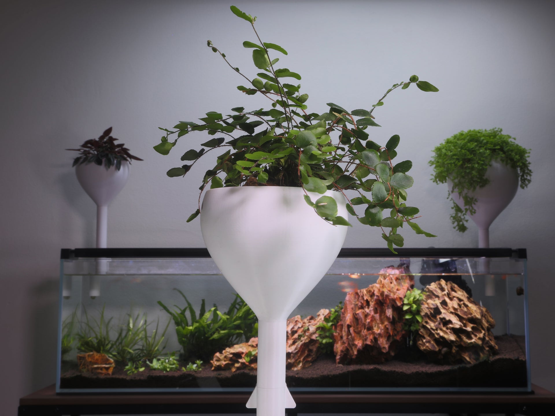 small white plastic plant pots Small Aquarium Wicking Pot – Compact Fish Tank Planter