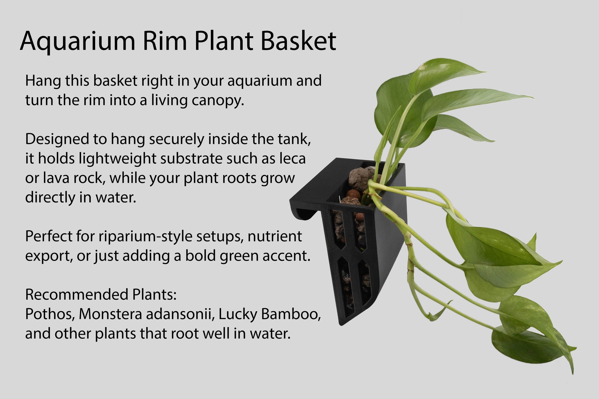 Wicking pot style in-tank aquarium planter basket for easy plant care.